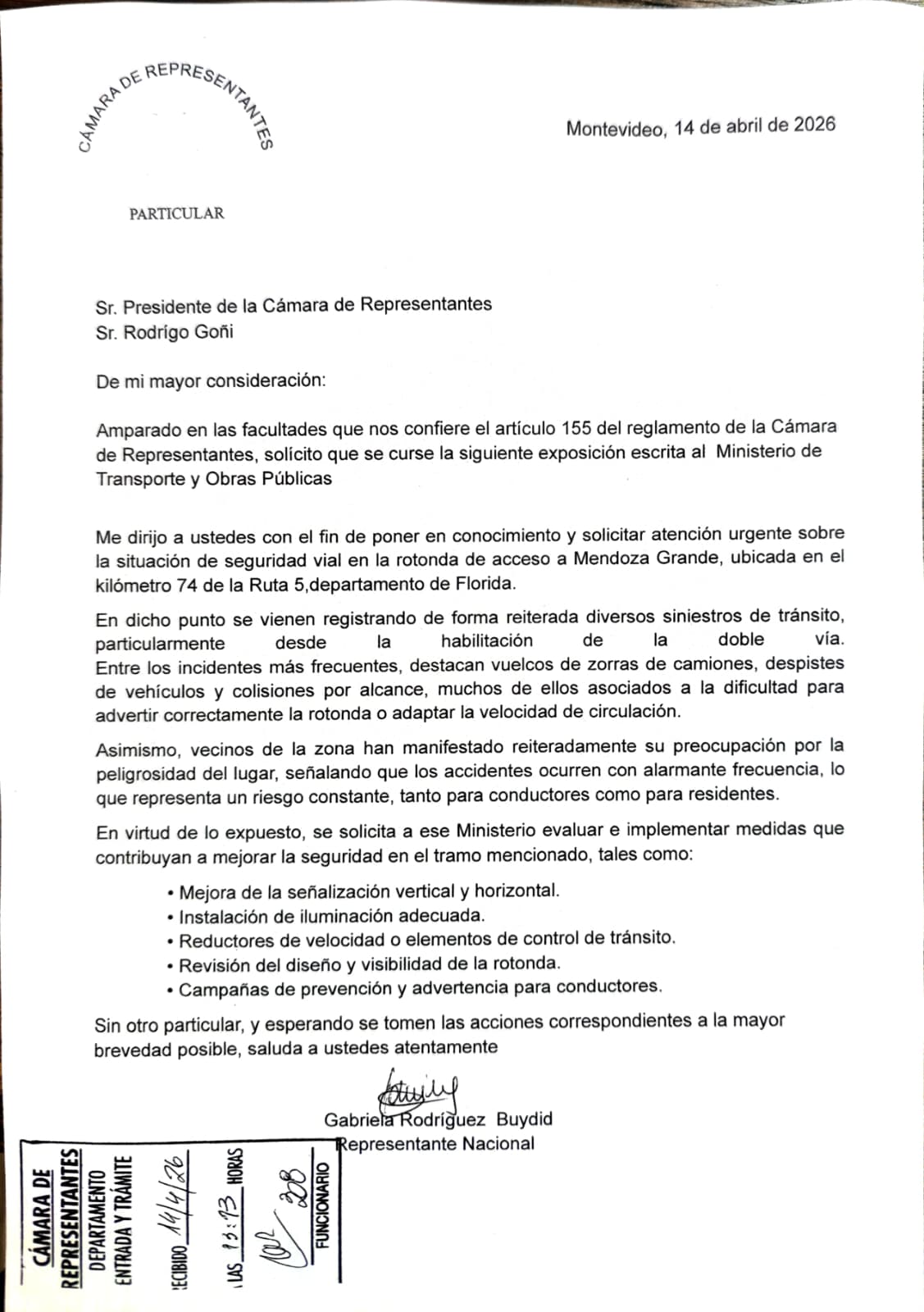 pedido de Gabriela Rodriguez por rotonda