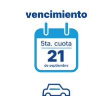 Vence el plazo para el pago de la quinta cuota de la Patente de Rodados 2026