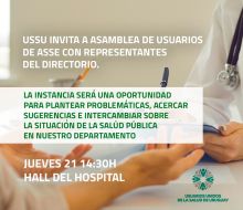 USSU convoca a asamblea de usuarios de ASSE para dialogar sobre la salud pública en el departamento