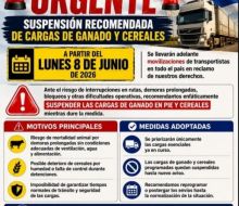 Transportistas recomiendan suspender cargas de ganado y cereales este lunes por movilizaciones en todo el pais