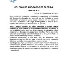 Colegio de Abogados de Florida repudia captación irregular de clientes tras accidentes de tránsito