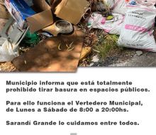 Municipio de Sarandí Grande recordó prohibición de tirar basura en espacios públicos