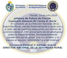 La Dirección Nacional de Seguridad Rural saludó a la Jefatura de Policía de Florida en su 170° aniversario