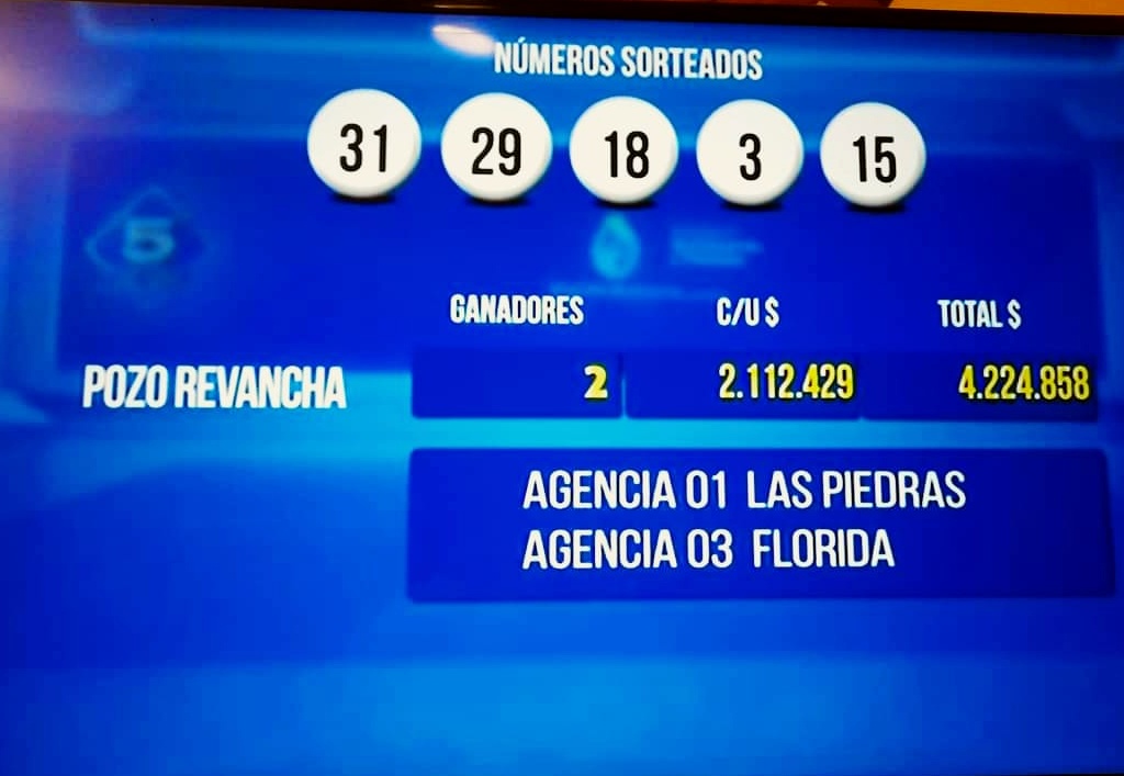 5 de Oro acierto del pozo revancha en Sarandí Grande