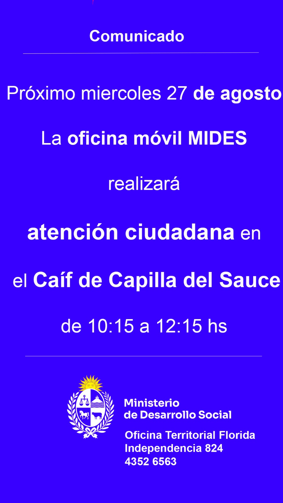 Atención ciudadana del MIDES en Capilla del Sauce