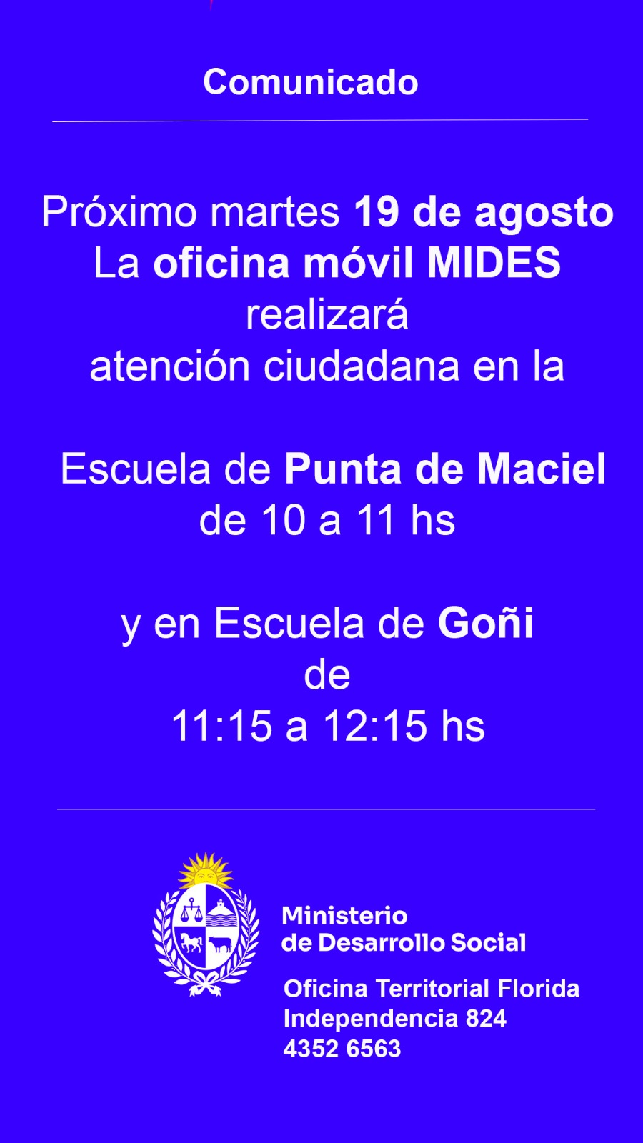 Atención ciudadana del MIDES en Goñi y Punta de Maciel