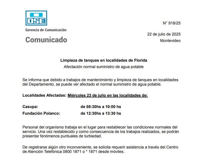 COMUNICADO DE OSE 23 7 25