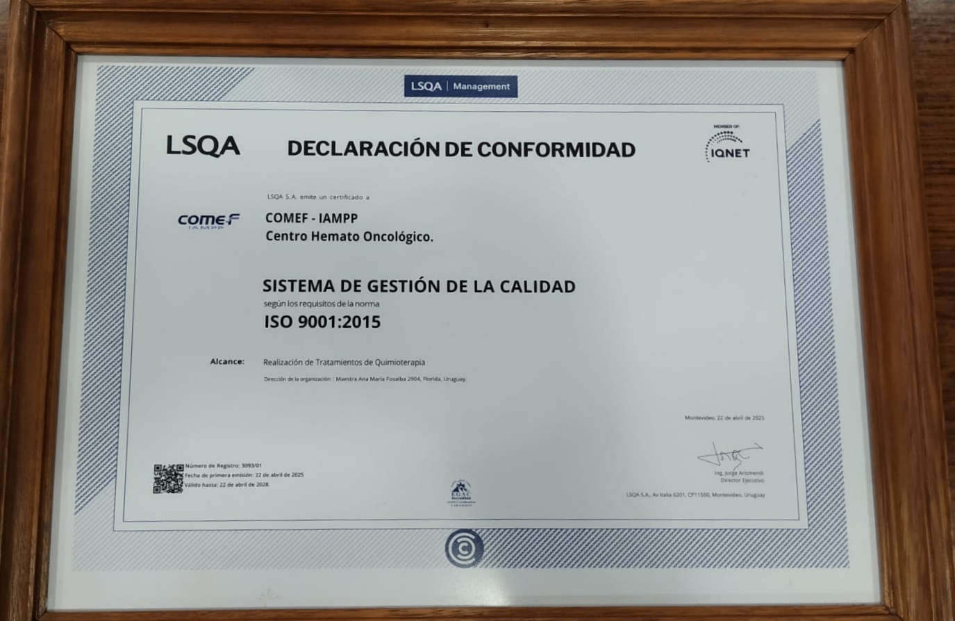 Centro Hematooncológico de COMEF recibió Certificado de Calidad ISO 90012015 2