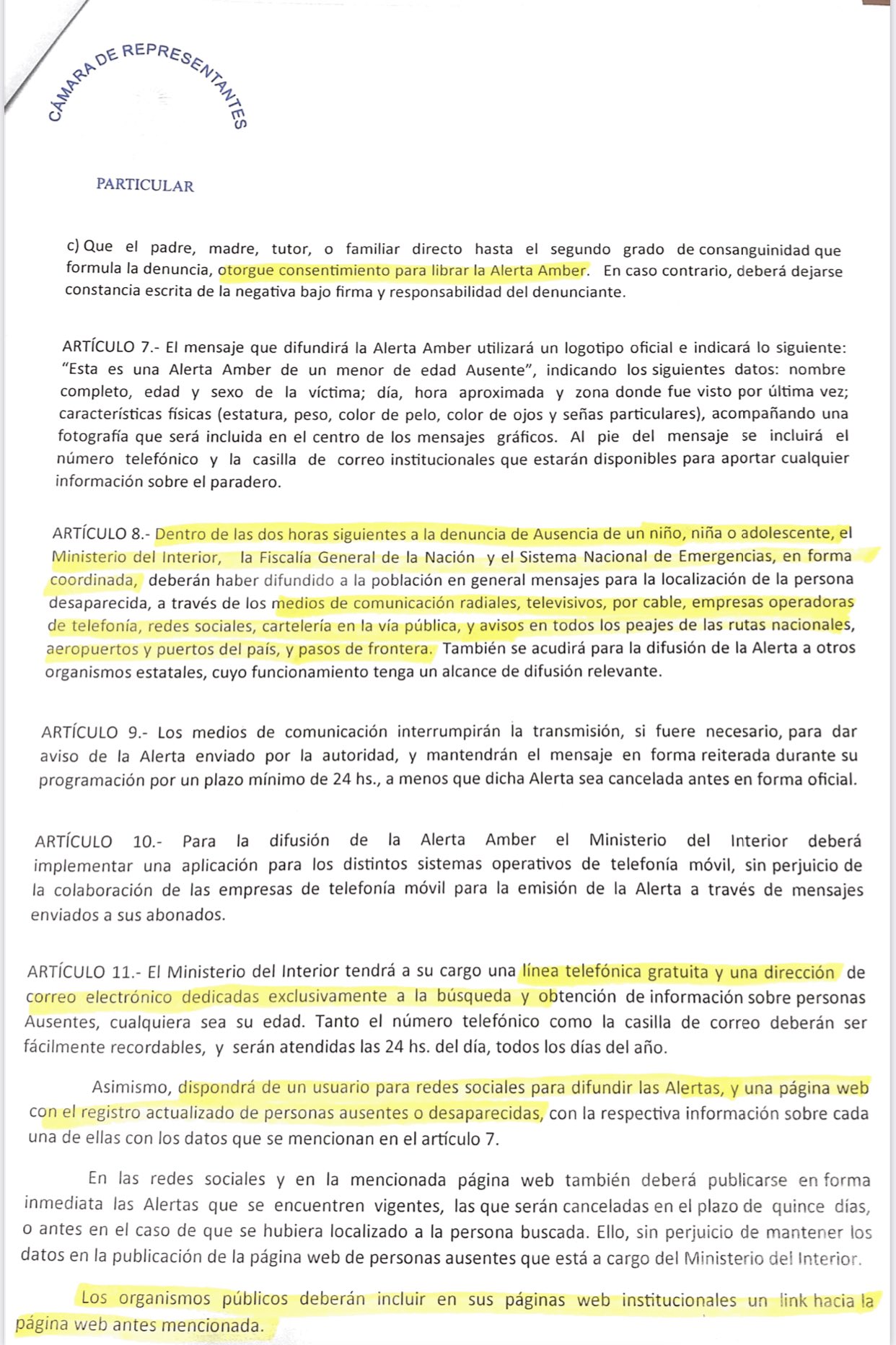 Diputado Rodríguez Hunter presentó Proyecto de Ley para aplicar en Uruguay en sistema Alerta Amber 3