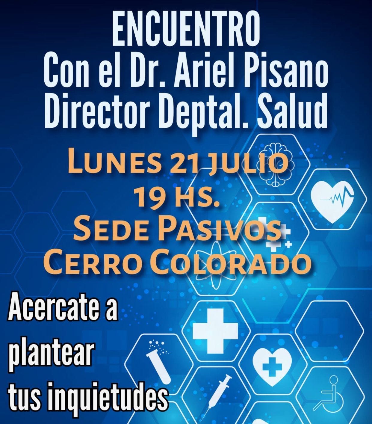 Director Departamental de Salud participará de actividad en Cerro Colorado