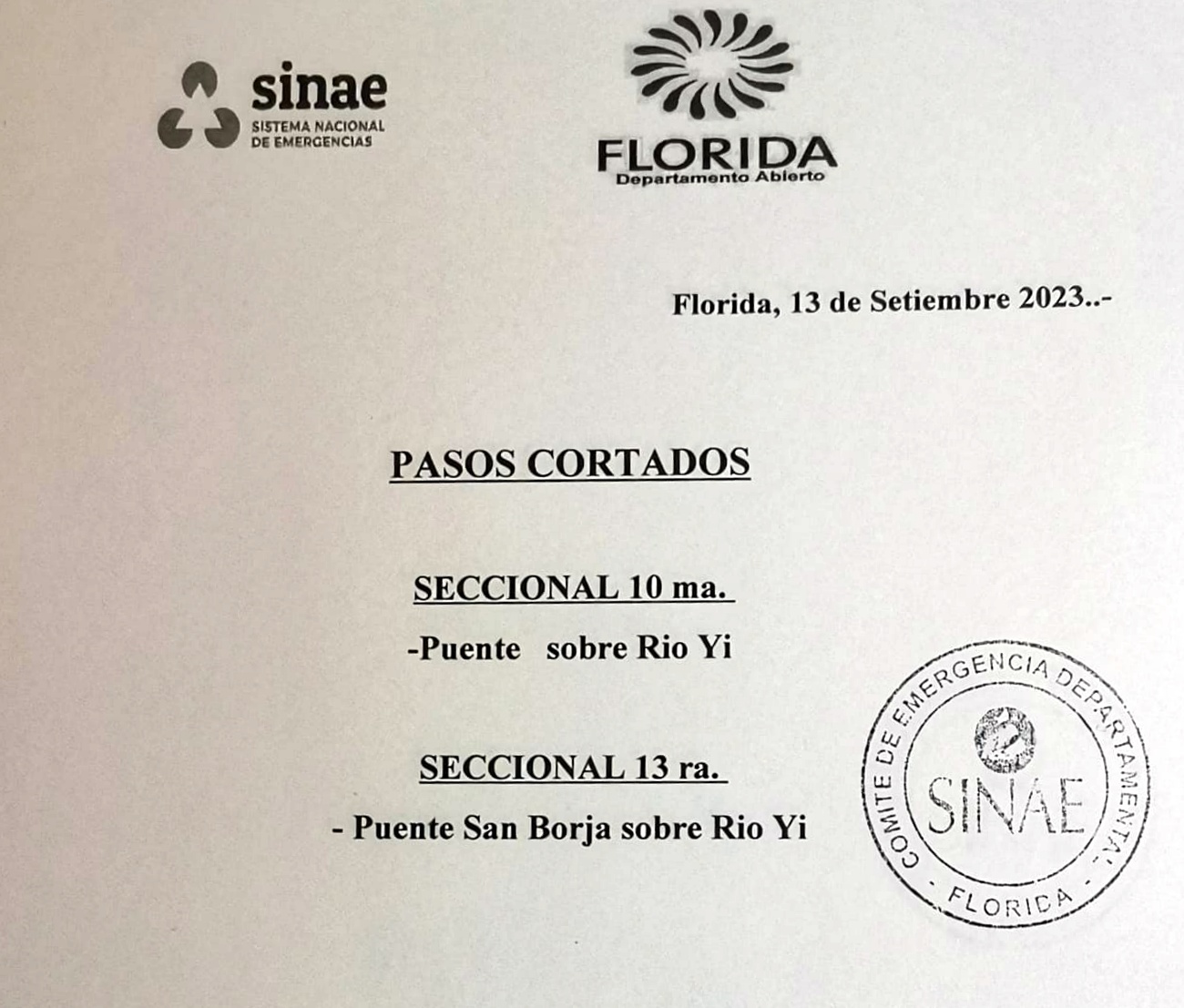 Informe de pasos cortados 13 9 23