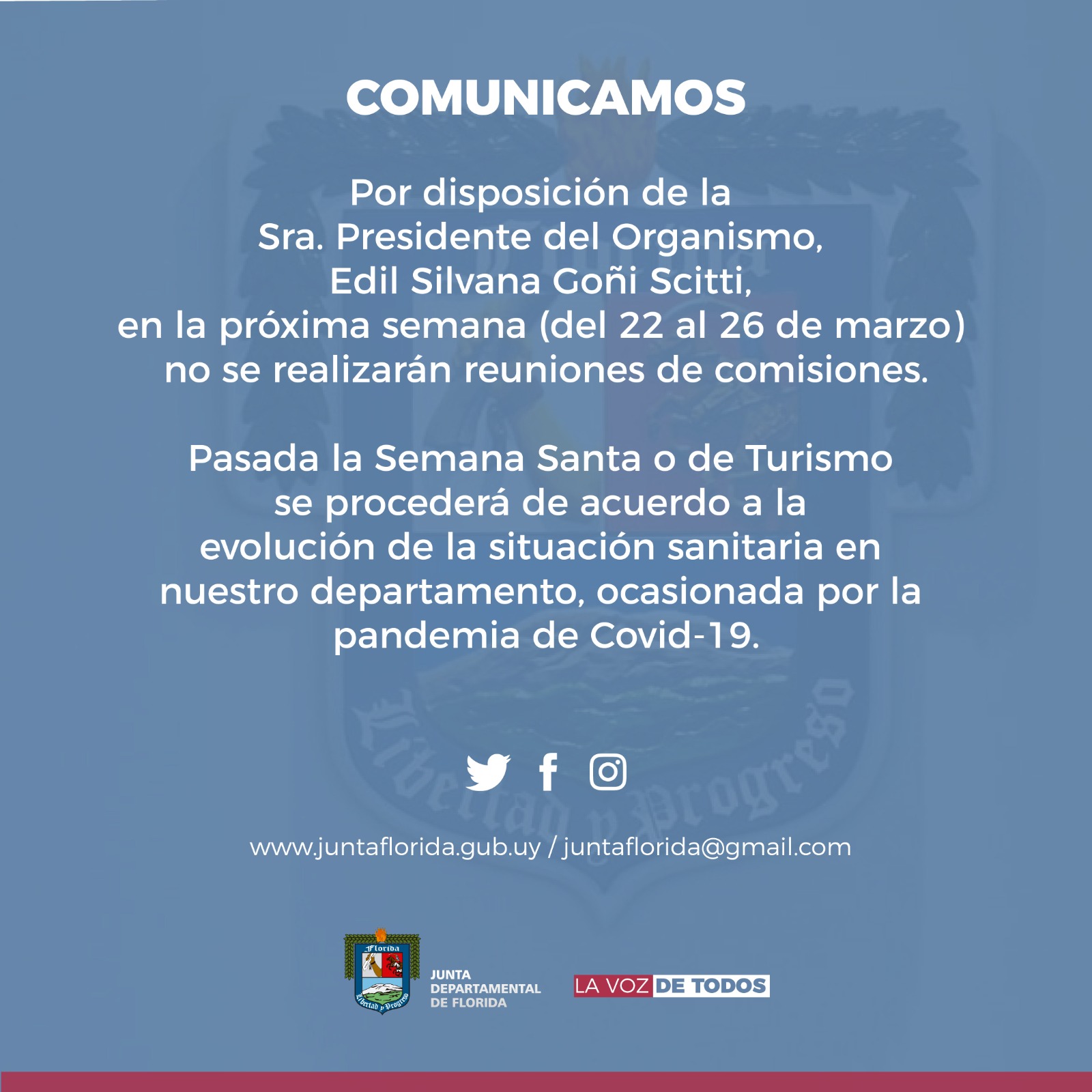 Junta Departamental suspende reuniones de Comisiones hasta después de Turismojpg