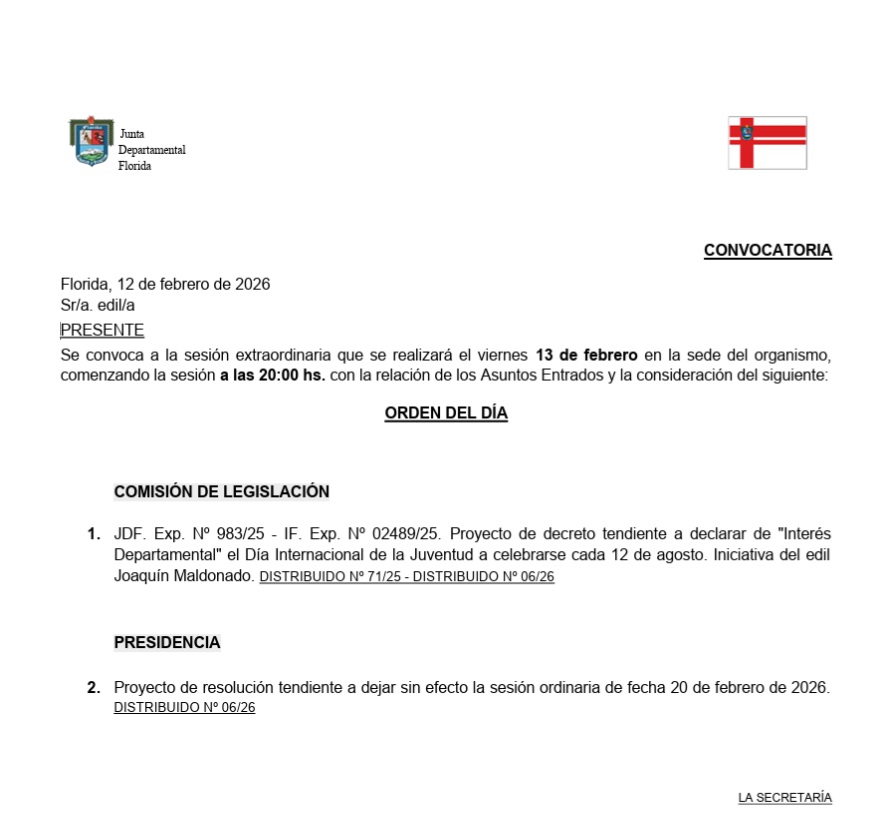 Junta Departamental Sesiona este viernes 12 2 26