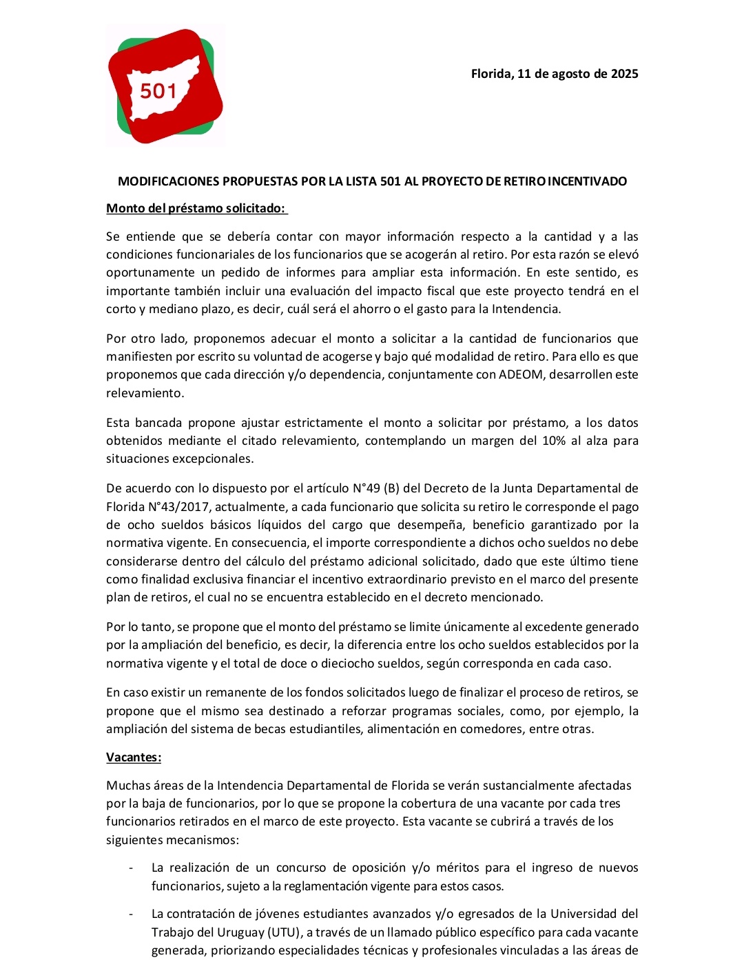 La lista 501 del Partido Colorado dio a conocer proyecto de retiro incentivadojpeg