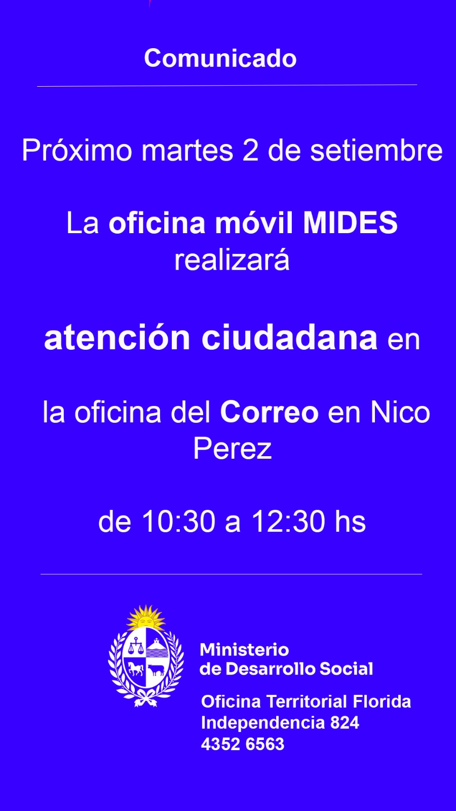 MIDES Oficina móvil se traslada a Nico Pérez