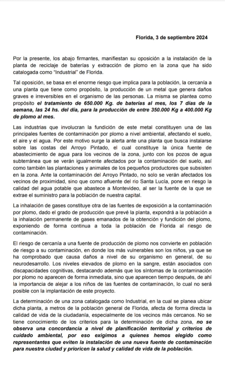 CARTA DE VECINOS POR PLANTA DE BATERIA