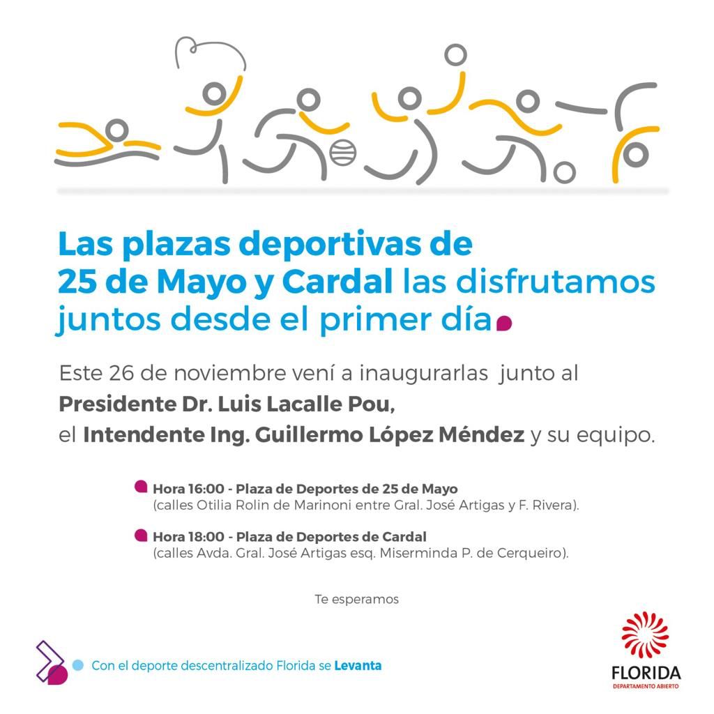 Presidente Lacalle Pou estará presente en las inauguraciones de las Plazas de Deportes de 25 de Mayo y Cardaljpg