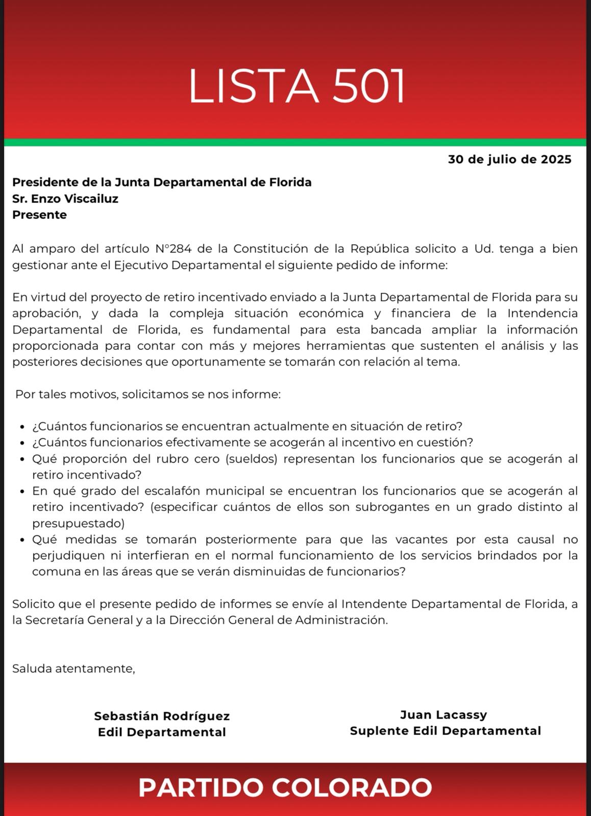 Retiro incentivado y situación financiera Ediles de la lista 501 realizan pedido de informes a la Intendencia 2