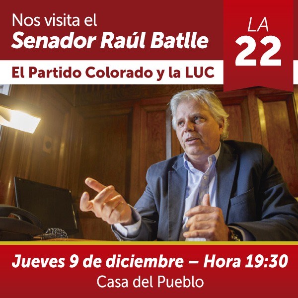 Senador Raúl Batlle brindará charla sobre la LUC en la Casa del Pueblo