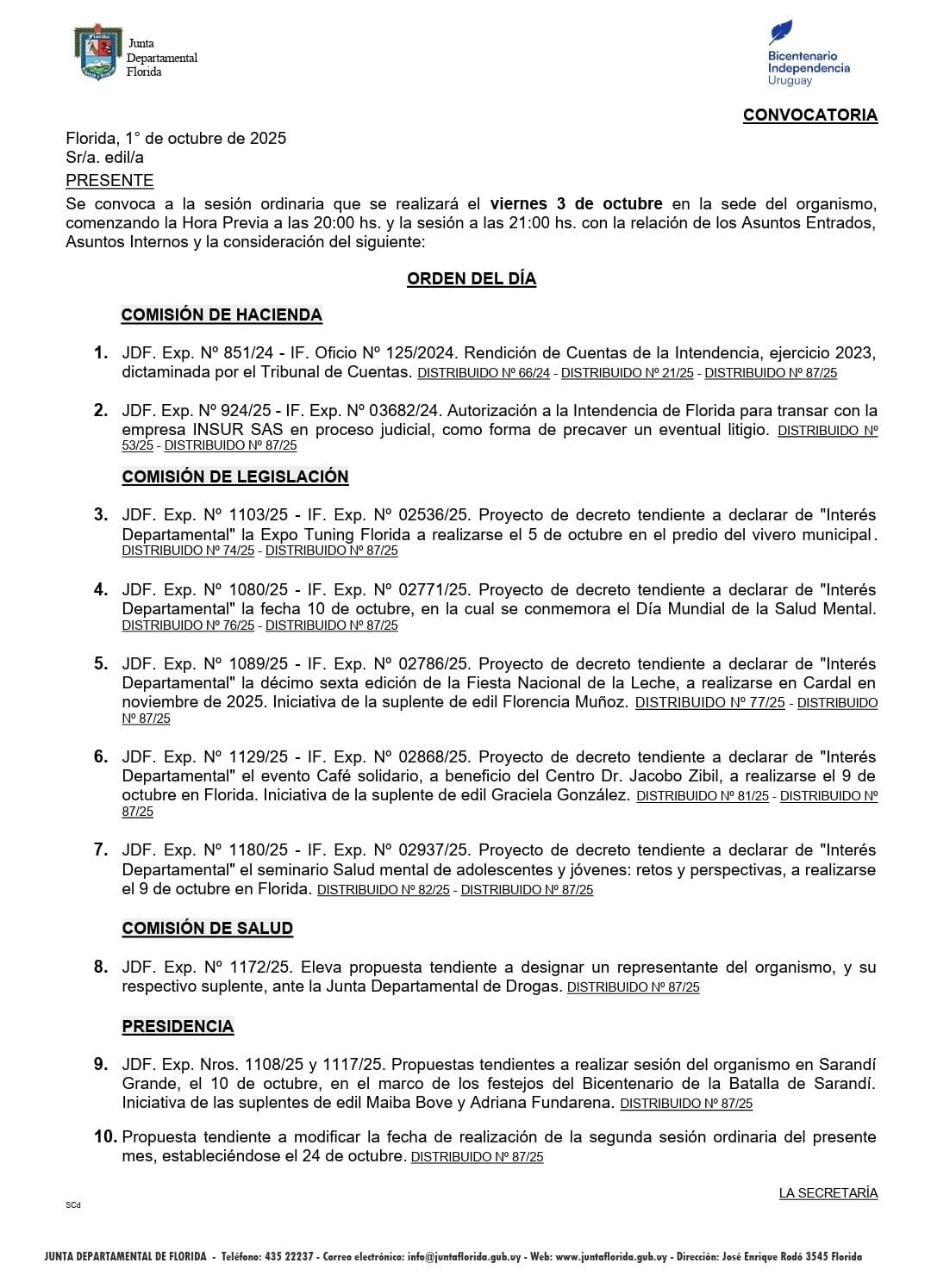 Sesiona la Junta con 10 puntos en el orden del día