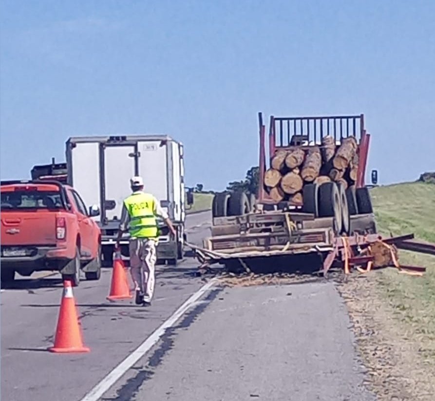 Vuelco de camión cargado con madera en km 114 de ruta 5